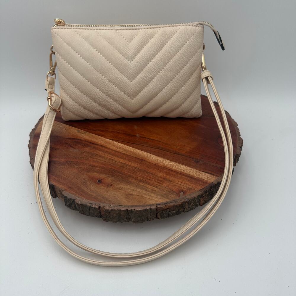 Quilted Triple Compartment Mini Crossbody Bag Ivory Cream Shoulder Purse EUC